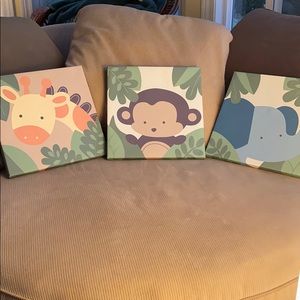 Set of 3 jungle themed canvases